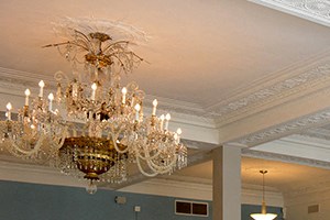 The club room equipped with seating for gatherings.